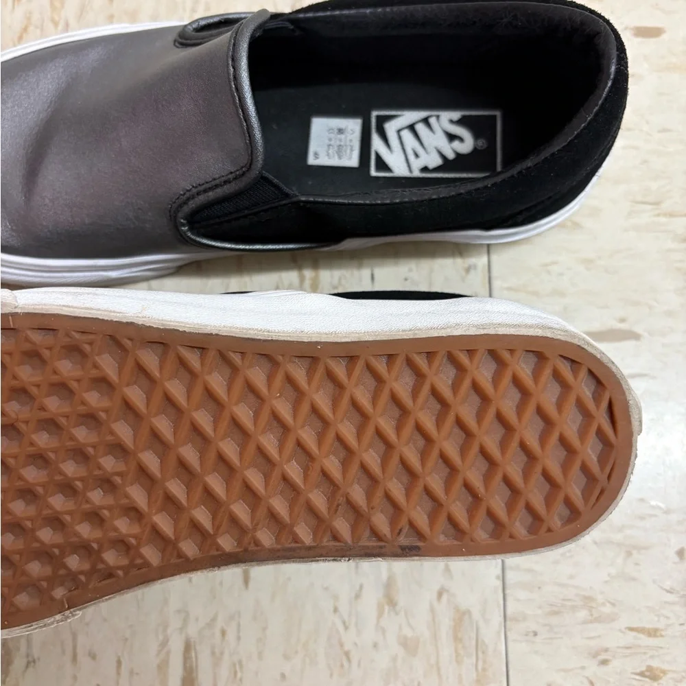 Vans Metallic Silver and Black Slip-Ons. SIZE  8.5